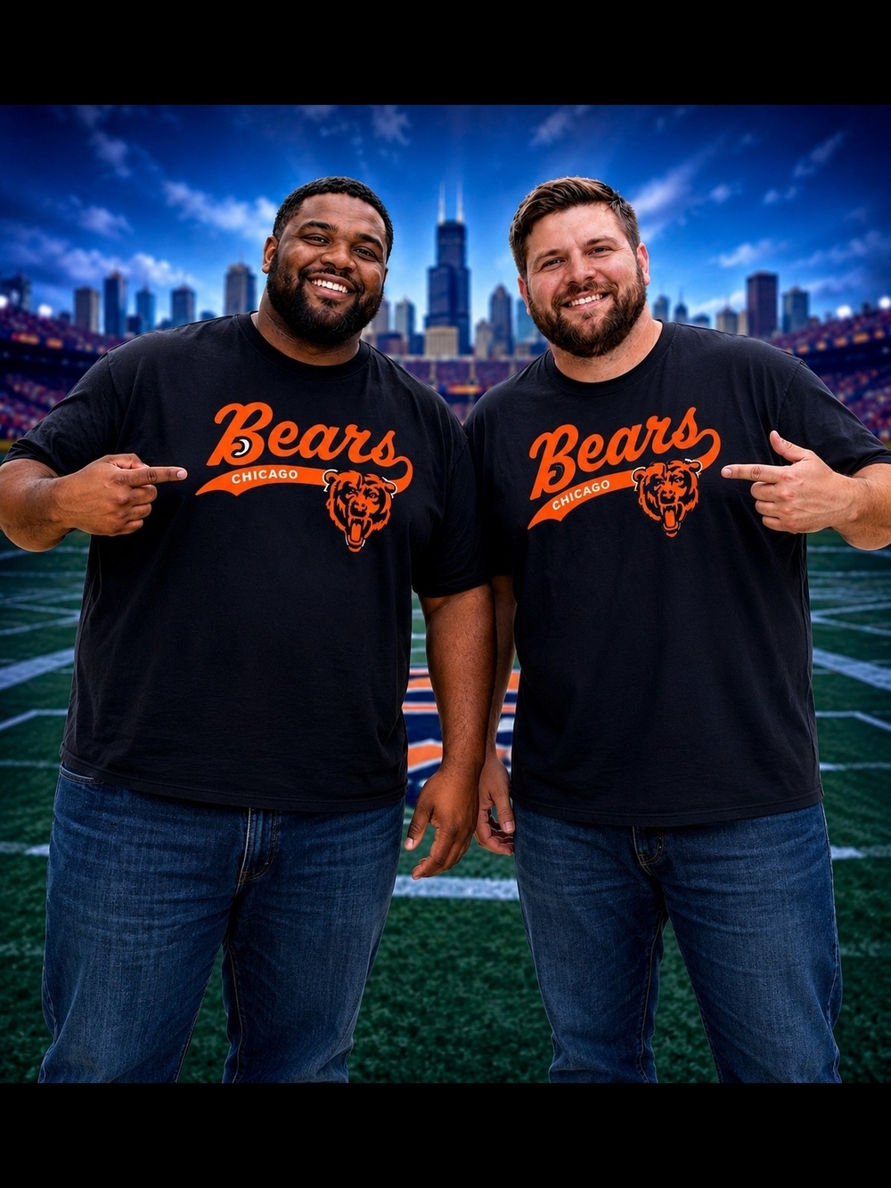 Chicago Bears Men's Black Graphic T-Shirt New 6XL